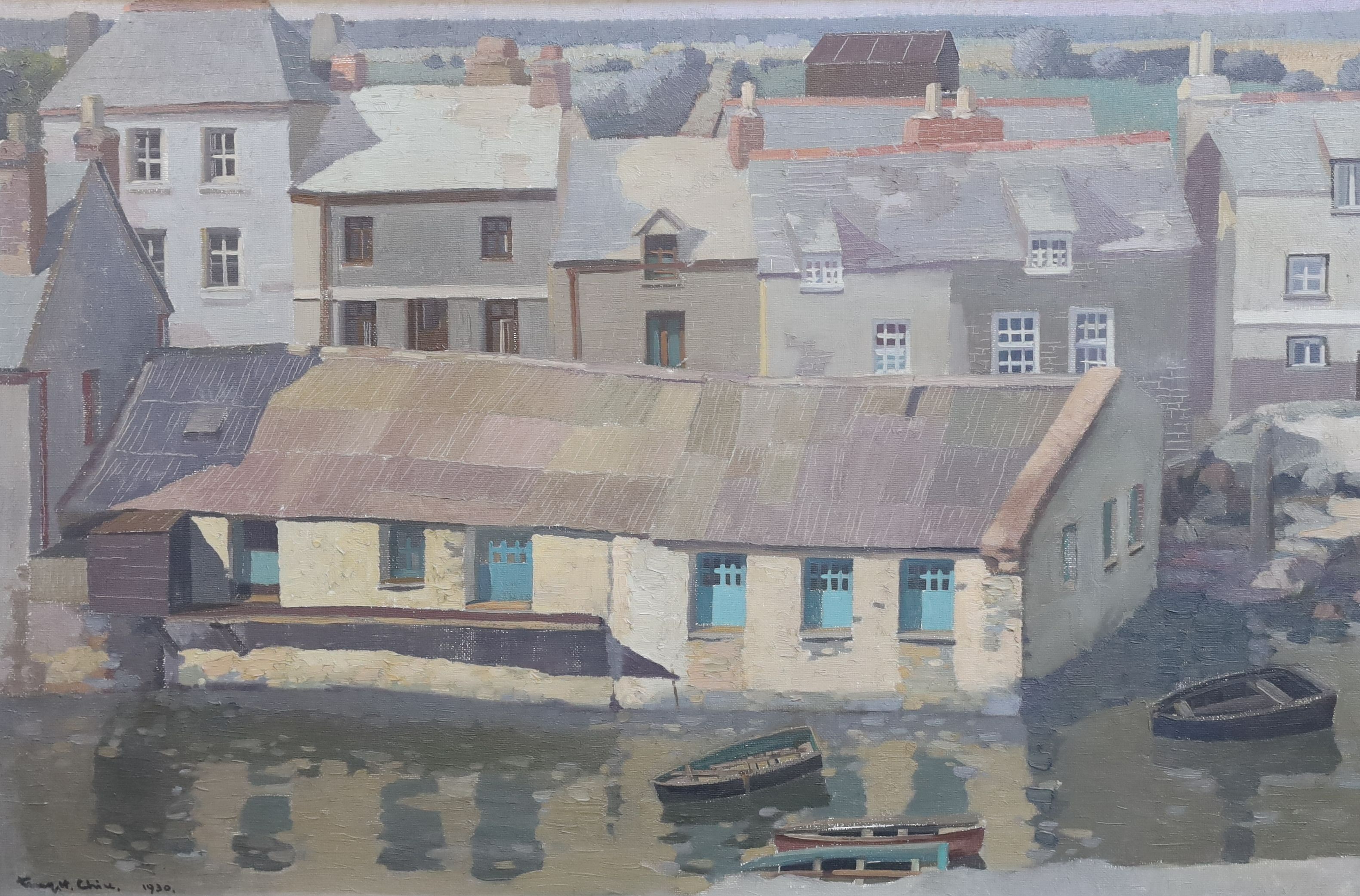 Teng-Hiok Chiu (Chinese, 1903-1972), 'Green Doors, Polperro', oil on canvas, 49 x 75cm